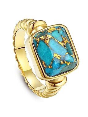 Turquoise Statement Ring Gold Plated Stainless Steel Signet Ring Size 8